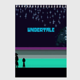 Скетчбук с принтом UNDERTALE GAME в Кировске, 100% бумага
 | 48 листов, плотность листов — 100 г/м2, плотность картонной обложки — 250 г/м2. Листы скреплены сверху удобной пружинной спиралью | game | undertale | азриэль дримурр | альфис | андайн | андертейл | асгор дримурр | добро | дьявол | зло | игра | игры | кости | меттатон | папирус | санс | стрела | ториэль | трезубец | фриск | чара | черный