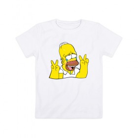 Детская футболка хлопок с принтом Homer Ahegao в Кировске, 100% хлопок | круглый вырез горловины, полуприлегающий силуэт, длина до линии бедер | ahegao | anime | homer | kawaii | manga | simpson | аниме | ахегао | гомер | кавай | манга | симпсон