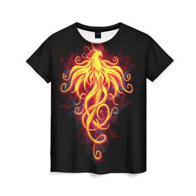 Женская футболка 3D с принтом Огненный Феникс в Кировске, 100% полиэфир ( синтетическое хлопкоподобное полотно) | прямой крой, круглый вырез горловины, длина до линии бедер | огненный феникс