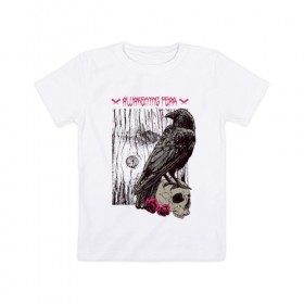 Детская футболка хлопок с принтом Пробуждение страха в Кировске, 100% хлопок | круглый вырез горловины, полуприлегающий силуэт, длина до линии бедер | Тематика изображения на принте: ворон | дерево | роза | череп