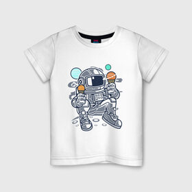 Детская футболка хлопок с принтом Космонавт в Кировске, 100% хлопок | круглый вырез горловины, полуприлегающий силуэт, длина до линии бедер | космонавт | космос | мороженое