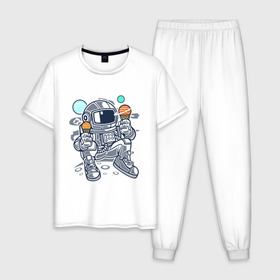 Мужская пижама хлопок с принтом Космонавт в Кировске, 100% хлопок | брюки и футболка прямого кроя, без карманов, на брюках мягкая резинка на поясе и по низу штанин
 | космонавт | космос | мороженое