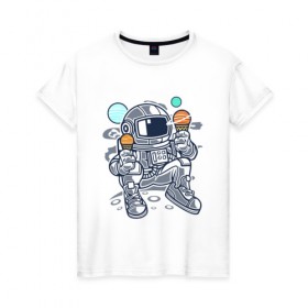 Женская футболка хлопок с принтом Космонавт в Кировске, 100% хлопок | прямой крой, круглый вырез горловины, длина до линии бедер, слегка спущенное плечо | космонавт | космос | мороженое