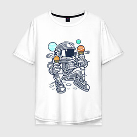 Мужская футболка хлопок Oversize с принтом Космонавт в Кировске, 100% хлопок | свободный крой, круглый ворот, “спинка” длиннее передней части | космонавт | космос | мороженое