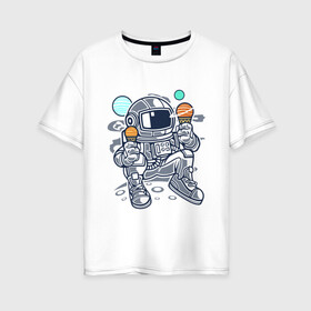 Женская футболка хлопок Oversize с принтом Космонавт в Кировске, 100% хлопок | свободный крой, круглый ворот, спущенный рукав, длина до линии бедер
 | космонавт | космос | мороженое