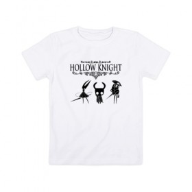 Детская футболка хлопок с принтом HOLLOW KNIGHT в Кировске, 100% хлопок | круглый вырез горловины, полуприлегающий силуэт, длина до линии бедер | game | gamer | hollow knight | logo | team cherry | игры | логотип | первонаж | рыцарь
