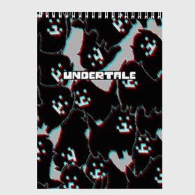 Скетчбук с принтом Undertale (Надоедливый пёс) в Кировске, 100% бумага
 | 48 листов, плотность листов — 100 г/м2, плотность картонной обложки — 250 г/м2. Листы скреплены сверху удобной пружинной спиралью | 3d | glitch | pixel | undertale | андертейл | без глаз | глитч | игра | надоедливая собака | надоедливый пес | надпись | пиксель | пикселя | подземная история | текстура