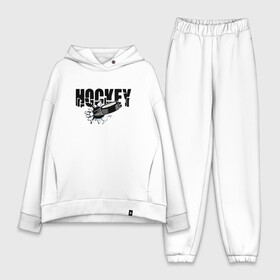 Женский костюм хлопок Oversize с принтом Hockey в Кировске,  |  | Тематика изображения на принте: бросок | вратарь | канада | клюшка | лед | надпись | нападающий | россия | спорт | удар | хоккеист | хоккей | шайба | я люблю хоккей