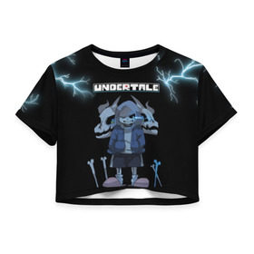 Женская футболка Cropp-top с принтом Undertale. в Кировске, 100% полиэстер | круглая горловина, длина футболки до линии талии, рукава с отворотами | 3d | hp | pixel | sans | undertale | абстракция | андертейл | геометрия | гроза | игра | кости | молния | надпись | пиксель | пикселя | подземная история | текстура