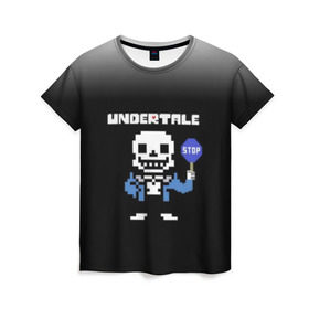 Женская футболка 3D с принтом Undertale STOP. в Кировске, 100% полиэфир ( синтетическое хлопкоподобное полотно) | прямой крой, круглый вырез горловины, длина до линии бедер | 3d | pixel | sans | stop | undertale | абстракция | алфавит | андертейл | буквы | геометрия | знак | игра | надпись | пиксель | пикселя | подземная история | текстура