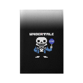 Обложка для паспорта матовая кожа с принтом Undertale STOP. в Кировске, натуральная матовая кожа | размер 19,3 х 13,7 см; прозрачные пластиковые крепления | 3d | pixel | sans | stop | undertale | абстракция | алфавит | андертейл | буквы | геометрия | знак | игра | надпись | пиксель | пикселя | подземная история | текстура