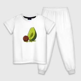 Детская пижама хлопок с принтом Avocado R.I.P. в Кировске, 100% хлопок |  брюки и футболка прямого кроя, без карманов, на брюках мягкая резинка на поясе и по низу штанин
 | Тематика изображения на принте: авокадо | арт | веган | вегетарианец | вкусняшка | еда | жиры | зеленый | зож | косточка | милый | овощи | пп | фрукты | юмор