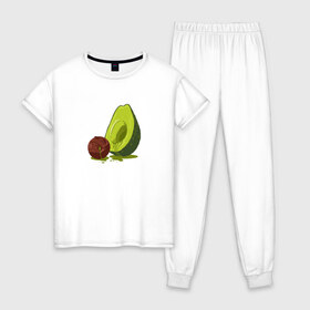 Женская пижама хлопок с принтом Avocado R.I.P. в Кировске, 100% хлопок | брюки и футболка прямого кроя, без карманов, на брюках мягкая резинка на поясе и по низу штанин | Тематика изображения на принте: авокадо | арт | веган | вегетарианец | вкусняшка | еда | жиры | зеленый | зож | косточка | милый | овощи | пп | фрукты | юмор
