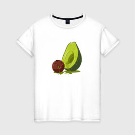 Женская футболка хлопок с принтом Avocado R.I.P. в Кировске, 100% хлопок | прямой крой, круглый вырез горловины, длина до линии бедер, слегка спущенное плечо | авокадо | арт | веган | вегетарианец | вкусняшка | еда | жиры | зеленый | зож | косточка | милый | овощи | пп | фрукты | юмор