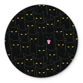Коврик для мышки круглый с принтом Чёрные коты в Кировске, резина и полиэстер | круглая форма, изображение наносится на всю лицевую часть | black | cat | eyes | halloween | kitten | look | magic | muzzle | mysticism | witch | witchcraft | yellow | ведьма | взгляд | глаза | желтый | колдовство | кот | котёнок | котик | кошачья | магия | мистика | хэллоуин | черный