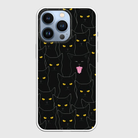 Чехол для iPhone 13 Pro с принтом Чёрные коты в Кировске,  |  | black | cat | eyes | halloween | kitten | look | magic | muzzle | mysticism | witch | witchcraft | yellow | ведьма | взгляд | глаза | желтый | колдовство | кот | котёнок | котик | кошачья | магия | мистика | хэллоуин | черный