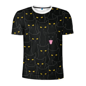 Мужская футболка 3D спортивная с принтом Чёрные коты в Кировске, 100% полиэстер с улучшенными характеристиками | приталенный силуэт, круглая горловина, широкие плечи, сужается к линии бедра | black | cat | eyes | halloween | kitten | look | magic | muzzle | mysticism | witch | witchcraft | yellow | ведьма | взгляд | глаза | желтый | колдовство | кот | котёнок | котик | кошачья | магия | мистика | хэллоуин | черный
