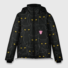 Мужская зимняя куртка 3D с принтом Чёрные коты в Кировске, верх — 100% полиэстер; подкладка — 100% полиэстер; утеплитель — 100% полиэстер | длина ниже бедра, свободный силуэт Оверсайз. Есть воротник-стойка, отстегивающийся капюшон и ветрозащитная планка. 

Боковые карманы с листочкой на кнопках и внутренний карман на молнии. | Тематика изображения на принте: black | cat | eyes | halloween | kitten | look | magic | muzzle | mysticism | witch | witchcraft | yellow | ведьма | взгляд | глаза | желтый | колдовство | кот | котёнок | котик | кошачья | магия | мистика | хэллоуин | черный