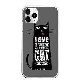Чехол для iPhone 11 Pro матовый с принтом Дом там где твой кот в Кировске, Силикон |  | black | cat | cool | gray | kitten | motto | muzzle | slogan | text | white | белый | девиз | кот | котёнок | котик | кошачья | лозунг | прикольный | серый | текст | черный