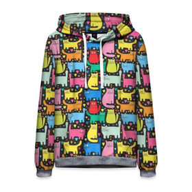 Мужская толстовка 3D с принтом Разноцветные котики в Кировске, 100% полиэстер | двухслойный капюшон со шнурком для регулировки, мягкие манжеты на рукавах и по низу толстовки, спереди карман-кенгуру с мягким внутренним слоем. | blue | cat | cool | green | heart | kitten | multi colored | paws | pink | points | red | tail | torso | white | yellow | белый | желтый | зеленый | кот | котёнок | котик | котэ | кошка | красный | лапы | прикольный | разноцветный | розовый | се
