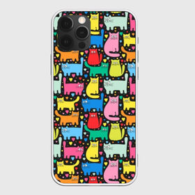 Чехол для iPhone 12 Pro Max с принтом Разноцветные котики в Кировске, Силикон |  | blue | cat | cool | green | heart | kitten | multi colored | paws | pink | points | red | tail | torso | white | yellow | белый | желтый | зеленый | кот | котёнок | котик | котэ | кошка | красный | лапы | прикольный | разноцветный | розовый | се