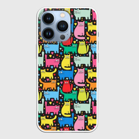 Чехол для iPhone 13 Pro с принтом Разноцветные котики в Кировске,  |  | blue | cat | cool | green | heart | kitten | multi colored | paws | pink | points | red | tail | torso | white | yellow | белый | желтый | зеленый | кот | котёнок | котик | котэ | кошка | красный | лапы | прикольный | разноцветный | розовый | се