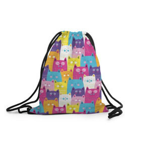 Рюкзак-мешок 3D с принтом Разноцветные котики в Кировске, 100% полиэстер | плотность ткани — 200 г/м2, размер — 35 х 45 см; лямки — толстые шнурки, застежка на шнуровке, без карманов и подкладки | blue | cat | colorful | cool | cute | funny | kitten | orange | paws | pink | purple | smile | tail | torso | white | yellow | белый | желтый | забавный | кот | котёнок | котик | котэ | кошка | лапы | милый | оранжевый | прикольный | разноцветны