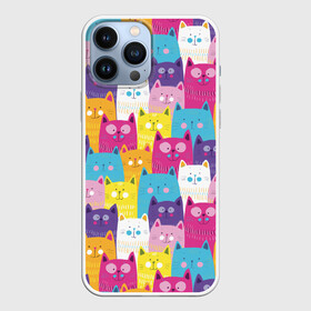 Чехол для iPhone 13 Pro Max с принтом Разноцветные котики в Кировске,  |  | blue | cat | colorful | cool | cute | funny | kitten | orange | paws | pink | purple | smile | tail | torso | white | yellow | белый | желтый | забавный | кот | котёнок | котик | котэ | кошка | лапы | милый | оранжевый | прикольный | разноцветны