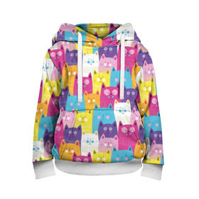 Детская толстовка 3D с принтом Разноцветные котики в Кировске, 100% полиэстер | двухслойный капюшон со шнурком для регулировки, мягкие манжеты на рукавах и по низу толстовки, спереди карман-кенгуру с мягким внутренним слоем | blue | cat | colorful | cool | cute | funny | kitten | orange | paws | pink | purple | smile | tail | torso | white | yellow | белый | желтый | забавный | кот | котёнок | котик | котэ | кошка | лапы | милый | оранжевый | прикольный | разноцветны