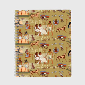 Тетрадь с принтом Египетские Боги в Кировске, 100% бумага | 48 листов, плотность листов — 60 г/м2, плотность картонной обложки — 250 г/м2. Листы скреплены сбоку удобной пружинной спиралью. Уголки страниц и обложки скругленные. Цвет линий — светло-серый
 | Тематика изображения на принте: beetle | boat | cat | cow | egypt | eye | falcon | gods | hieroglyph | osiris | papyrus | pharaoh | ra | river | scarab | styx | боги | глаз | египет | жук | иероглиф | корова | кот | лодка | око | осирис | папирус | ра | река | скарабей | сокол | стикс |