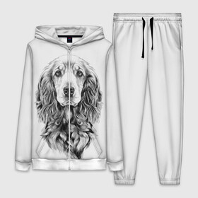 Женский костюм 3D с принтом Кокер спаниель в Кировске,  |  | animal | black | breed | cocker spaniel | cool | dog | eyes | interesting | look | muzzle | white | wool | белый | взгляд | глаза | животное | интересный | кокер спаниель | пёс | порода | прикольный | псина | собака | собакен | черный | шерсть