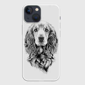 Чехол для iPhone 13 mini с принтом Кокер спаниель в Кировске,  |  | animal | black | breed | cocker spaniel | cool | dog | eyes | interesting | look | muzzle | white | wool | белый | взгляд | глаза | животное | интересный | кокер спаниель | пёс | порода | прикольный | псина | собака | собакен | черный | шерсть