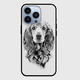 Чехол для iPhone 13 Pro с принтом Кокер спаниель в Кировске,  |  | animal | black | breed | cocker spaniel | cool | dog | eyes | interesting | look | muzzle | white | wool | белый | взгляд | глаза | животное | интересный | кокер спаниель | пёс | порода | прикольный | псина | собака | собакен | черный | шерсть