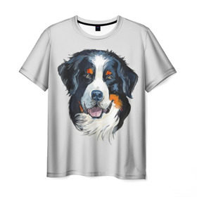 Мужская футболка 3D с принтом Бернский зенненхунд в Кировске, 100% полиэфир | прямой крой, круглый вырез горловины, длина до линии бедер | animal | bernese mountain dog | black | breed | dog | muzzle | red | white | белый | бернский зенненхунд | животное | пёс | порода | рыжий | собака | черный