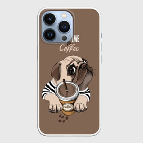 Чехол для iPhone 13 Pro с принтом It s time for coffee в Кировске,  |  | attractive face | breed | chocolate | coffee | cream | cute | dog | glance | motto | paws | pug | slogan | text | взгляд | девиз | кофе | кремовый | лапы | милый | мопс | пёс | порода | слоган | собака | текст | шоколадный