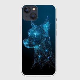 Чехол для iPhone 13 с принтом Доберман в Кировске,  |  | animal | blue | breed | doberman | dog | geometric | pattern | service | space | stars | геометрический | доберман | животное | звёзды | космос | порода | рисунок | синий | служебный | собака