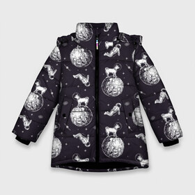 Зимняя куртка для девочек 3D с принтом Собаки - астронавты в Кировске, ткань верха — 100% полиэстер; подклад — 100% полиэстер, утеплитель — 100% полиэстер. | длина ниже бедра, удлиненная спинка, воротник стойка и отстегивающийся капюшон. Есть боковые карманы с листочкой на кнопках, утяжки по низу изделия и внутренний карман на молнии. 

Предусмотрены светоотражающий принт на спинке, радужный светоотражающий элемент на пуллере молнии и на резинке для утяжки. | Тематика изображения на принте: astronaut | black | breed | chihuahua | dog | flight | galaxy | helmet | planet | space | spacesuit | white | астронавт | белый | галактика | космос | пёс | планета | полёт | порода | скафандр | собака | черный | чихуахуа | шлем