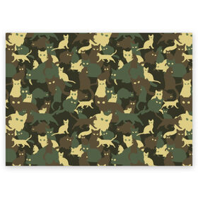 Поздравительная открытка с принтом Кошачий камуфляж в Кировске, 100% бумага | плотность бумаги 280 г/м2, матовая, на обратной стороне линовка и место для марки
 | Тематика изображения на принте: animal | camouflage | cat | funny | green | khaki | marsh | silhouette | болотный | животное | забавный | зеленый | камуфляж | кот | котик | силуэт | хаки