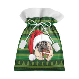 Подарочный 3D мешок с принтом Holly Jolly в Кировске, 100% полиэстер | Размер: 29*39 см | Тематика изображения на принте: animal | breed | christmas | cozy | dog | family | green | holiday | home | new year | pug | red | tree | white | winter | белый | домашний | ёлки | животное | зеленый | зима | красный | мопс | новый год | порода | праздник | рождество | семейный | собака
