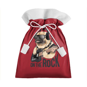Подарочный 3D мешок с принтом On the rock в Кировске, 100% полиэстер | Размер: 29*39 см | animal | black | breed | cool | dog | guitar | headphones | motto | music | pug | red | rock | rock star | slogan | text | гитара | девиз | животное | красный | крутой | мопс | музыка | наушники | очки | порода | рок | рок звезда | слоган | соба