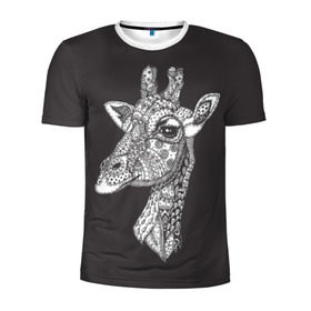Мужская футболка 3D спортивная с принтом Жираф в Кировске, 100% полиэстер с улучшенными характеристиками | приталенный силуэт, круглая горловина, широкие плечи, сужается к линии бедра | Тематика изображения на принте: animal | black | drawing | ethnic | eyes | giraffe | look | muzzle | pattern | safari | white | zendudl | белый | взгляд | глаза | животное | жираф | зендудл | рисунок | сафари | узор | черный | этнический