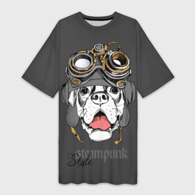 Платье-футболка 3D с принтом Steampunk Style в Кировске,  |  | animal | boxer | breed | dog | gray | headset | muzzle | steampunk | style | tank | white | yellow | белый | боксёр | желтый | животное | очки | порода | серый | собака | стиль | стимпанк | танковый | шлемофон