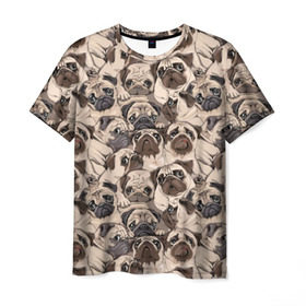Мужская футболка 3D с принтом Мопсы в Кировске, 100% полиэфир | прямой крой, круглый вырез горловины, длина до линии бедер | animal | attractive face | breed | cute | dog | eyes | funny | look | pug | puppy | взгляд | глаза | животное | забавный | милый | мопс | порода | собака | щенок