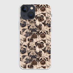 Чехол для iPhone 13 mini с принтом Мопсы в Кировске,  |  | Тематика изображения на принте: animal | attractive face | breed | cute | dog | eyes | funny | look | pug | puppy | взгляд | глаза | животное | забавный | милый | мопс | порода | собака | щенок