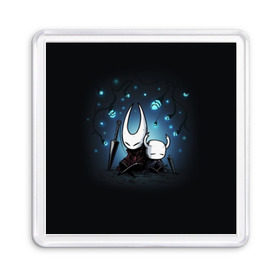 Магнит 55*55 с принтом Hollow Knight в Кировске, Пластик | Размер: 65*65 мм; Размер печати: 55*55 мм | hollow knight | детская | для детей | игра | компьютерная игра | королевство | рыцарь | темный рыцарь | холлов кнайт | экшен