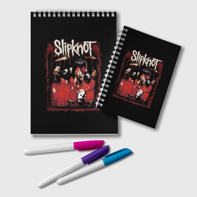 Блокнот с принтом Slipknot в Кировске, 100% бумага | 48 листов, плотность листов — 60 г/м2, плотность картонной обложки — 250 г/м2. Листы скреплены удобной пружинной спиралью. Цвет линий — светло-серый
 | Тематика изображения на принте: band | corey taylor | jim root | metal | mick thomson | music | official | альтернативный | глэм | готик | гранж | метал | музыка | пост | рок | слипкнот | хард