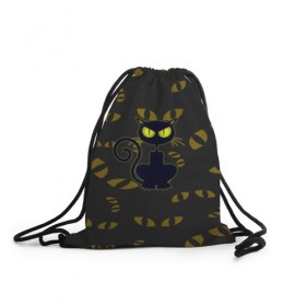 Рюкзак-мешок 3D с принтом Смотрящий кот в Кировске, 100% полиэстер | плотность ткани — 200 г/м2, размер — 35 х 45 см; лямки — толстые шнурки, застежка на шнуровке, без карманов и подкладки | Тематика изображения на принте: 3d | абстракция | анимация | глаза | желтые | смотрящий  кот | черный