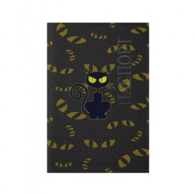 Обложка для паспорта матовая кожа с принтом Смотрящий кот в Кировске, натуральная матовая кожа | размер 19,3 х 13,7 см; прозрачные пластиковые крепления | Тематика изображения на принте: 3d | абстракция | анимация | глаза | желтые | смотрящий  кот | черный