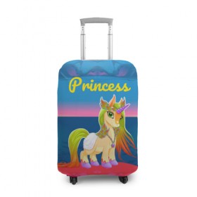 Чехол для чемодана 3D с принтом Единорог принцессы в Кировске, 86% полиэфир, 14% спандекс | двустороннее нанесение принта, прорези для ручек и колес | pony | грива | девочка | единорог | конь | копыта | красивая | лошадка | лошадь | милая | пони | природа закат | радуга