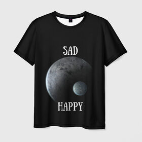 Мужская футболка 3D с принтом Sad Happy в Кировске, 100% полиэфир | прямой крой, круглый вырез горловины, длина до линии бедер | jesus | rap | грустный | джизус | джизус возрождение | джизус рэпер | джизус ты ювелир | мерч | музыка | реп | рэп | счастливый